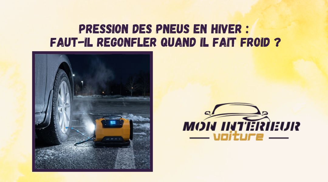 Gonfleur pneu voiture éclairant une roue la nuit en hiver