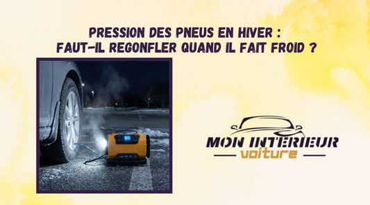 Gonfleur pneu voiture éclairant une roue la nuit en hiver