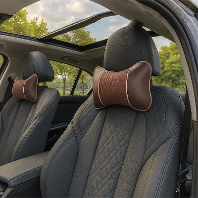 Appui tete pour voiture marron
