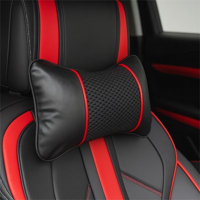 Appui tete pour voiture noir et rouge