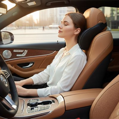 Appui tete voiture femme repos