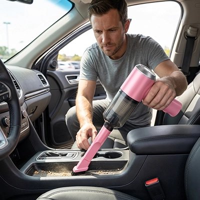Aspirateur voiture homme qui nettoi
