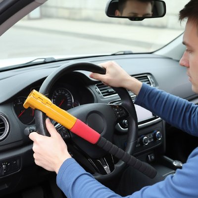 Canne antivol pour voiture homme qui tient volant