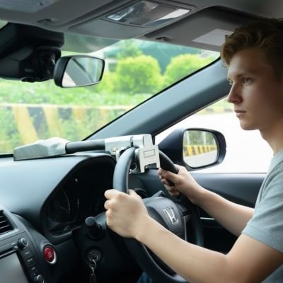 Canne antivol pour voiture main homme sur volant