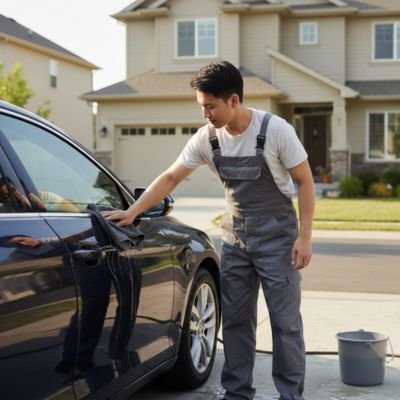 Chiffons microfibre homme nettoie sa voiture