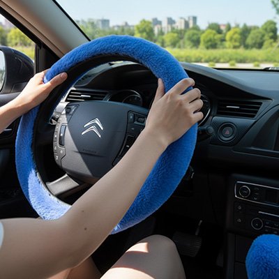 Couvre volant peluche bleu