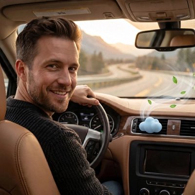 Diffuseur parfum voiture homme qui conduit