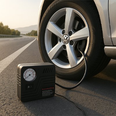 Gonfleur pneu voiture branché roue