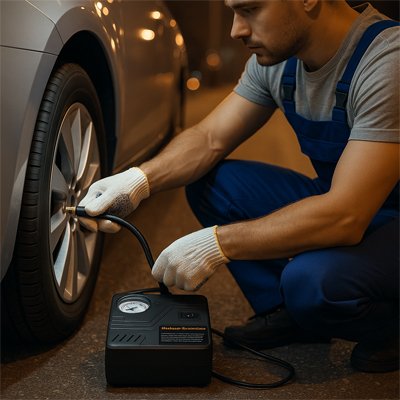 Gonfleur pneu voiture homme branche sur pneu