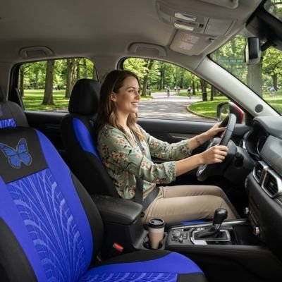 Housse de siège de voiture bleue et noire