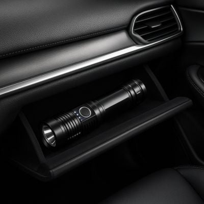 lampe de poche puissante dans boîte à gant