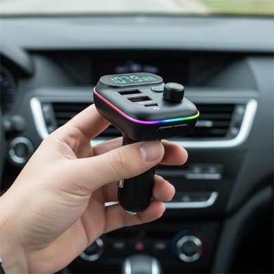 main qui tient Transmetteur fm bluetooth