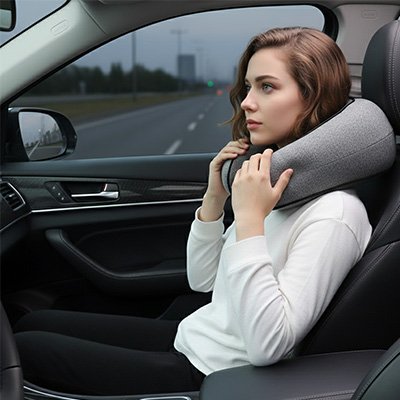 Oreiller de voyage femme dans voiture