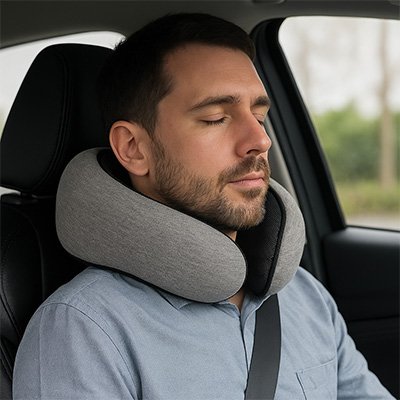 Oreiller de voyage homme se repose voiture