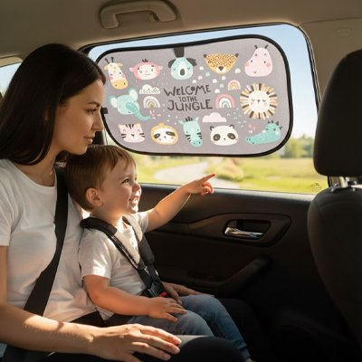 Pare soleil voiture avec maman et enfant