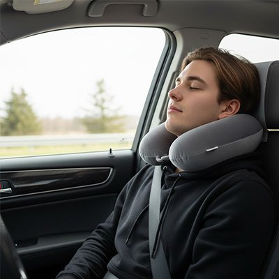 Oreiller de voyage garçon voiture dort